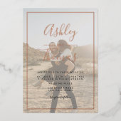 モダン2枚の写真結婚の幾何学模様 箔招待状 (正面)