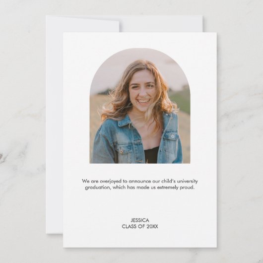 モダン2枚写真アーチ卒業おめでとうカード 招待状 (裏面)