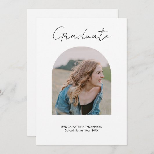 モダン2枚写真アーチ卒業おめでとうカード 招待状 (正面/裏面)