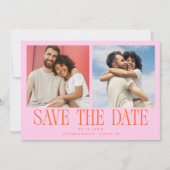 モダン2枚写真オレンジピンク結婚式 セーブザデート (正面)