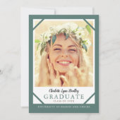 モダン2枚写真ターコイズブルー卒業おめでとうカード 招待状 (正面)