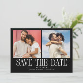 モダン2枚写真ブラック結婚式 セーブザデート (スタンド正面)