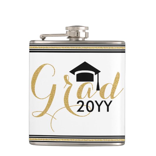 モダン2016年金ゴールドグリッター文字デザイン フラスク (正面)