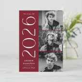 モダン2025ワインレッド3枚写真 卒業パーティー 招待状 (スタンド正面)