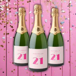 モダン21歳の誕生日お祝いホットピンクパーティー スパークリングワインラベル