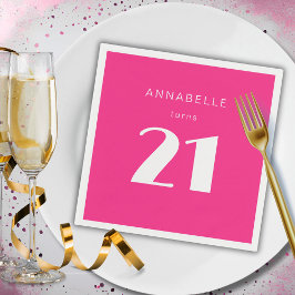 モダン21歳の誕生日お祝い ホットピンク スタンダードカクテルナプキン