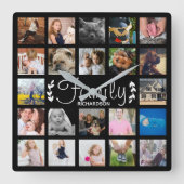 モダン22の家族写真のコラージュ及び名前 スクエア壁時計 (正面)