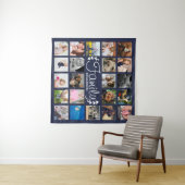 モダン22の家族写真のコラージュ及び白い月桂樹海軍 タペストリー (インサイチュ(横))