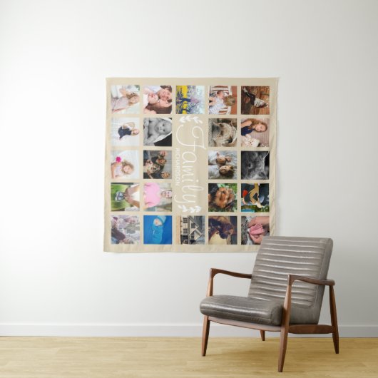 モダン22の家族写真のコラージュ及び白い月桂樹 タペストリー (インサイチュ(横))