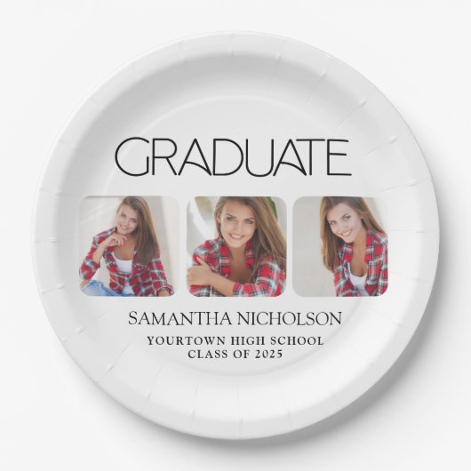 モダン3お洒落 – 写真の卒業 ペーパープレート (正面)