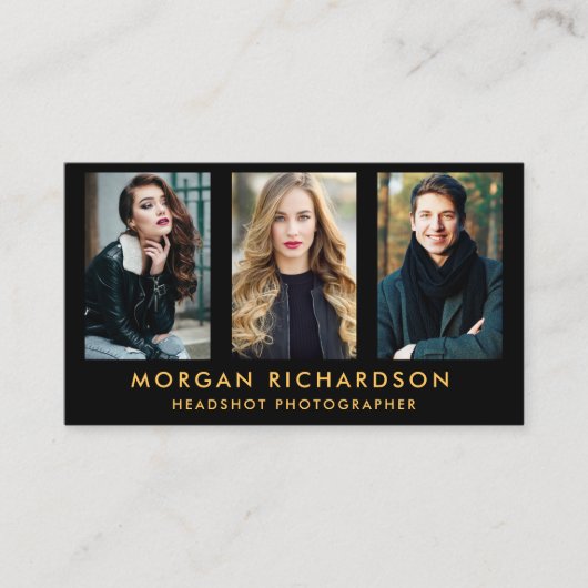 モダン3の写真のカメラマンの黒の金ゴールド 名刺 (正面)