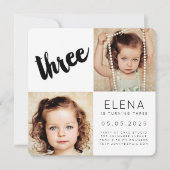 モダン3の第3誕生日の男の子の女の子の写真カード 招待状 (正面)