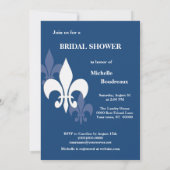 モダン3の(紋章の)フラ・ダ・リのブライダルシャワー(濃紺) 招待状 (裏面)