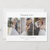 モダン3エレガント枚の写真のタイポグラフィのメ結婚ッセージ サンキューカード (正面)