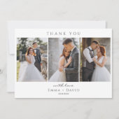 モダン3エレガント枚の写真のタイポグラフィのメ結婚ッセージ サンキューカード (正面)