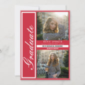 モダン3エレガント枚フォトコラージュ赤卒業 案内状 (正面)