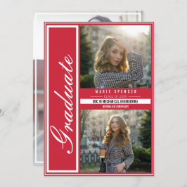 モダン3エレガント枚フォトコラージュ赤卒業 案内状