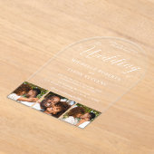 モダン3エレガント枚フォトストリップ書結婚道 アクリル招待状 (レイダウン)