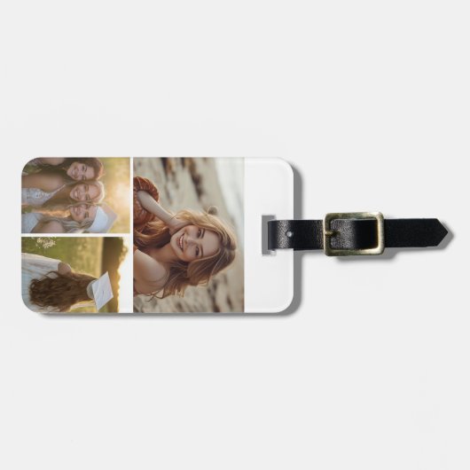 モダン3ミニマル枚の写真のコラージュと情報連絡付き ラゲッジタグ (正面横)