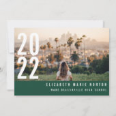 モダン3ミニマル枚の写真の卒業式シックシンプルグリー 案内状 (裏面)