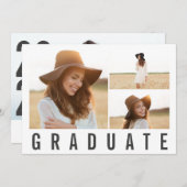 モダン3ミニマル枚の写真をシンプル卒業 案内状 (正面/裏面)