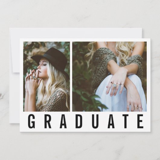 モダン3ミニマル枚の写真シンプル卒業 案内状 (正面)