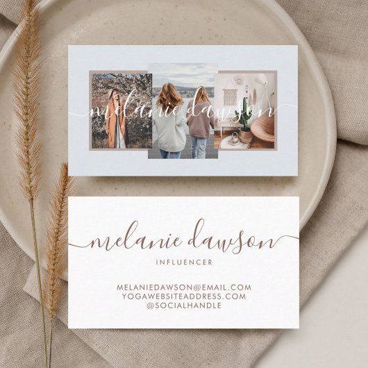 モダン3ミニマル枚フォトソーシャルインフルエンサー淡い色のブルー 名刺