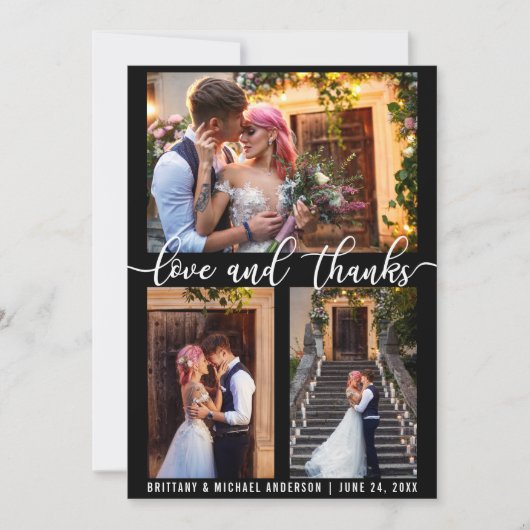 モダン3写真の愛と感謝してい結婚の サンキューカード (正面)