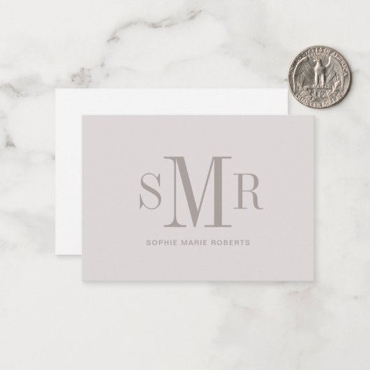 モダン3文字のモノグラムイニシャル名 ノートカード (正面/裏面インサイチュ)