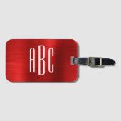 モダン3文字モノグラムの赤箔 ラゲッジタグ (正面横)
