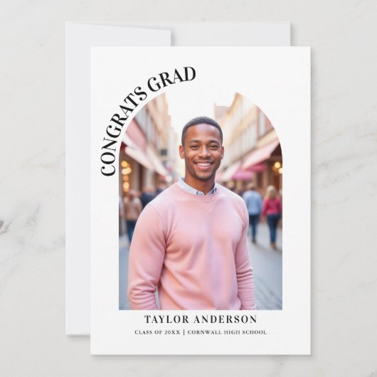 モダン3月2日フォトおめでとう卒業式 案内状 (正面)