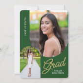 モダン3月2日フォトグラッドパーティー緑 招待状 (正面)