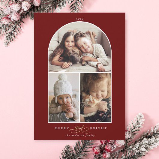 モダン3月3日メリー写真&明るい赤 シーズンカード