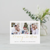 モダン3枚の写真メリークリスマス実在 箔シーズンポストカード (立ち正面)