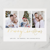 モダン3枚の写真メリークリスマス実在 箔シーズンポストカード (正面)
