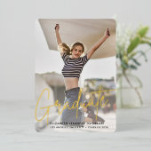 モダン3枚の写真実在の卒業表 箔招待状 (立ち正面)