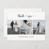 モダン3枚の写真結婚サンキューカード ポストカード (正面/裏面)