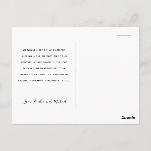 モダン3枚の写真結婚サンキューカード ポストカード (裏面)