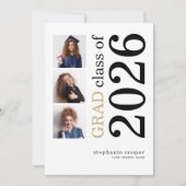 モダン3枚の写真2023白卒業 案内状 (正面)