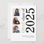 モダン3枚の写真2023白卒業 案内状 (正面)