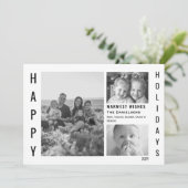 モダン3枚ミニマル写真ハッピーホリデーブラック&ホワイト シーズンカード (スタンド正面)