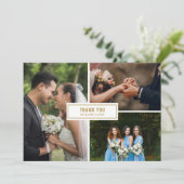 モダン3枚写真コラージュウェディング サンキューカード (スタンド正面)