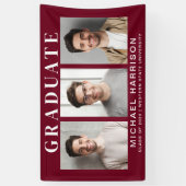 モダン3枚写真バーガンディー色 卒業パーティー 横断幕 (縦)