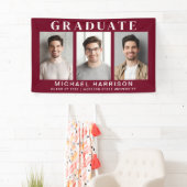 モダン3枚写真ワインレッド卒業パーティー 横断幕 (インサイチュ)