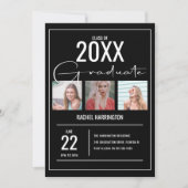 モダン3枚写真卒業招待状 招待状 (正面)