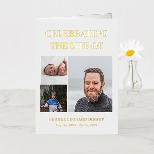 モダン3枚祝生葬式 箔グリーティングカード (小さな花)