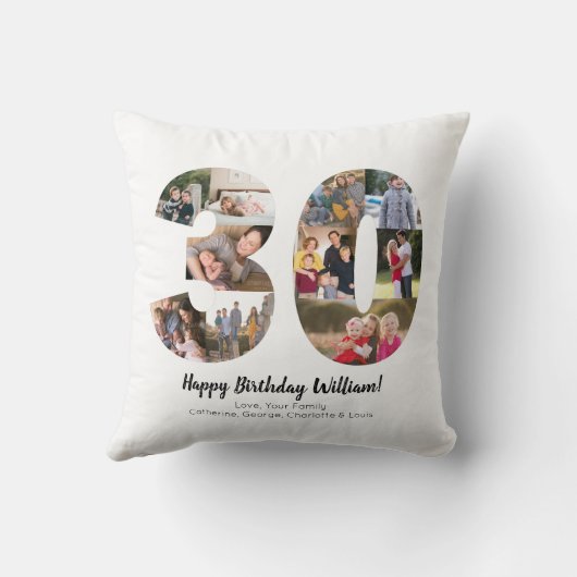 モダン30枚写真コラージュ オーダーメイド グリーティング クッション (裏面)