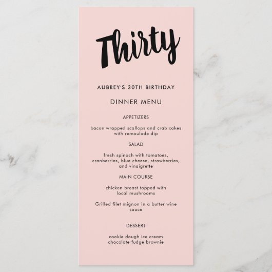 モダン30歳の誕生日パーティーのスクリプト メニュー (正面)