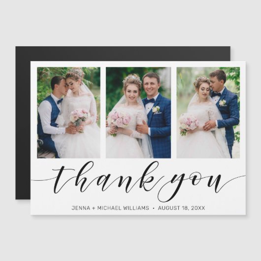 モダン3 Photo Collage Black Script結婚の感謝してい (正面/裏面)