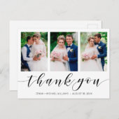 モダン3 Photo Collage Black Script 結婚's ポストカード (正面/裏面)